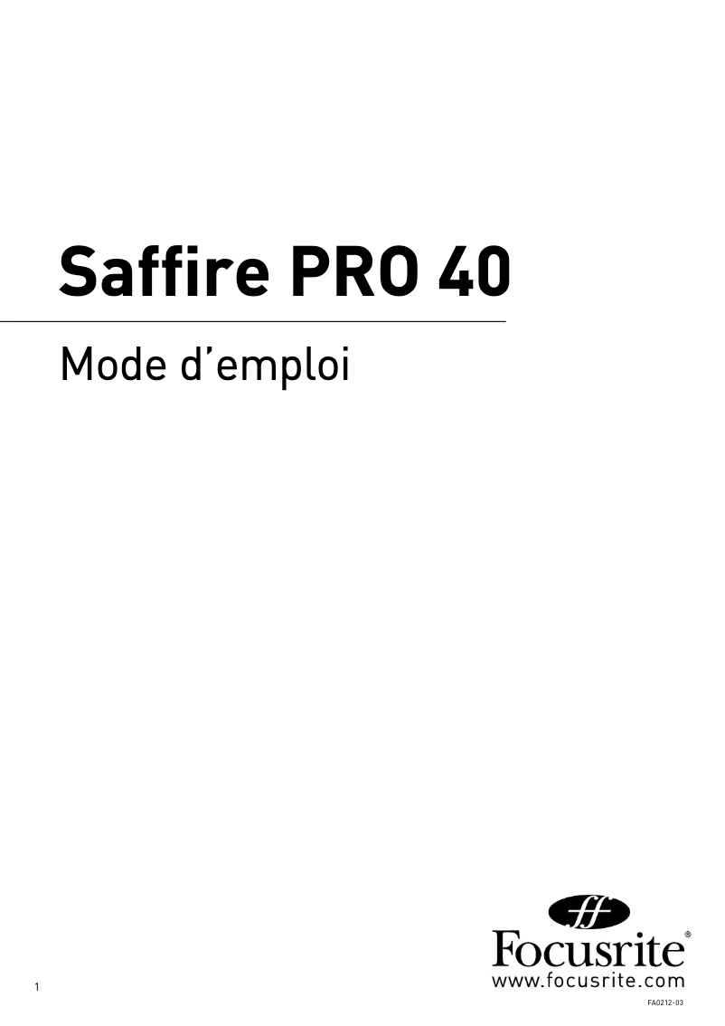 Page 1 de la notice Manuel utilisateur Focusrite Saffire PRO 40