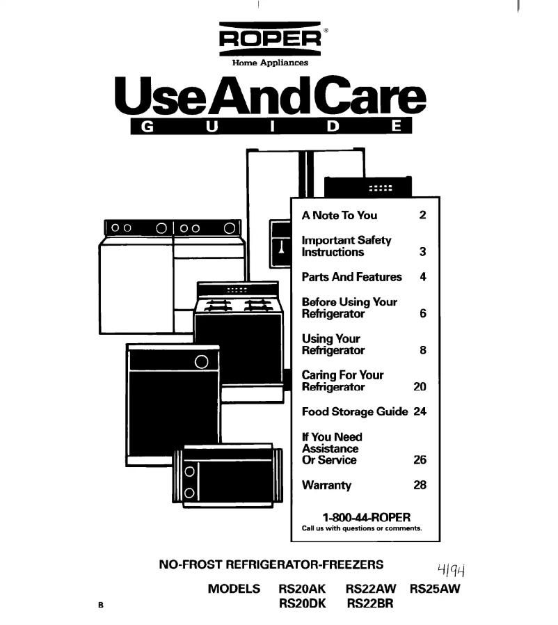 Page n°1 - Manuel utilisateur Roper RS20AKXBL00