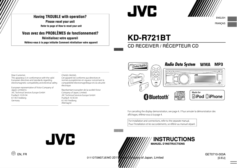 Page n°1 - Manuel utilisateur JVC KD-R721BT