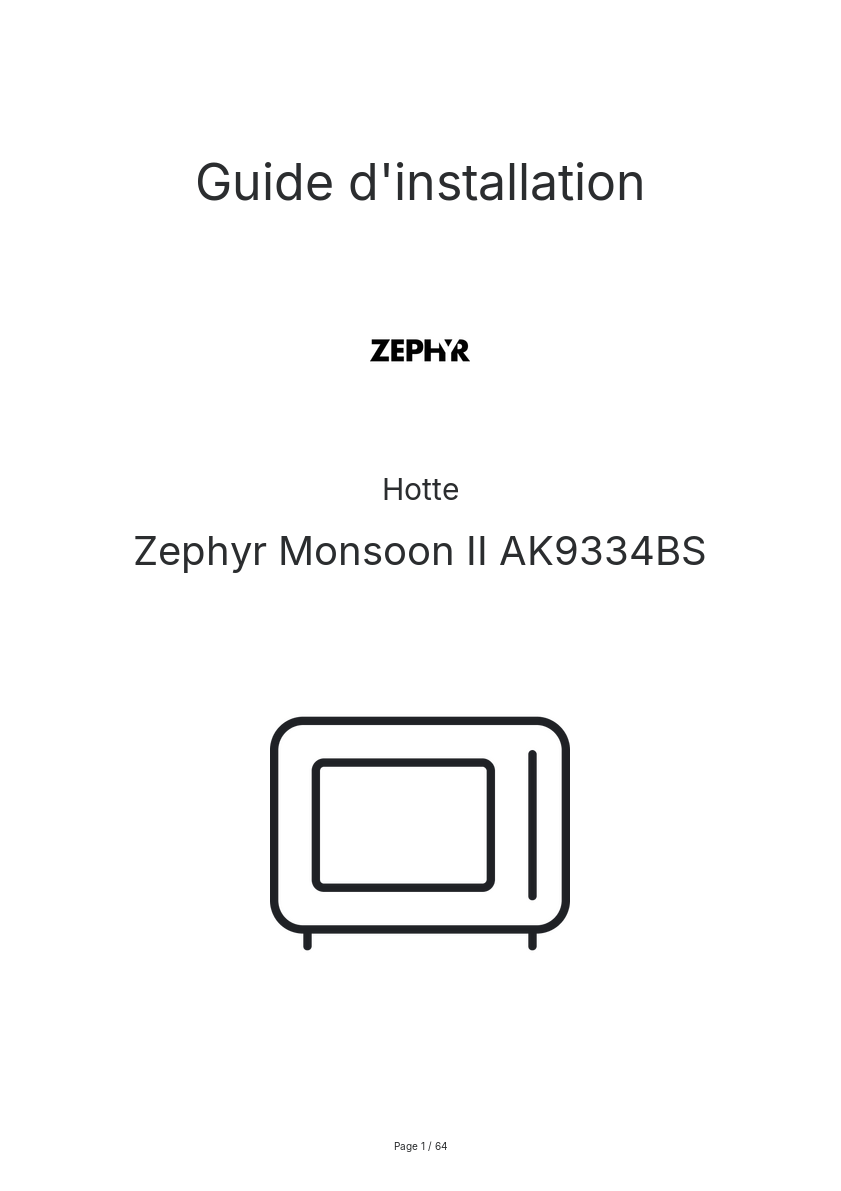 Page n°1 - Guide d'installation Zephyr Monsoon II AK9334BS