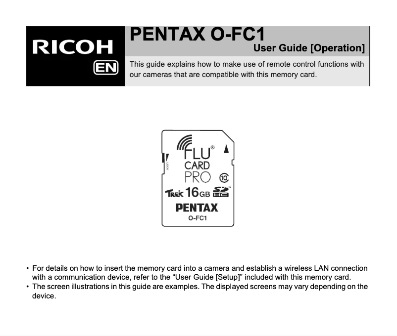 Page n°1 - Manuel utilisateur Pentax O-FC1