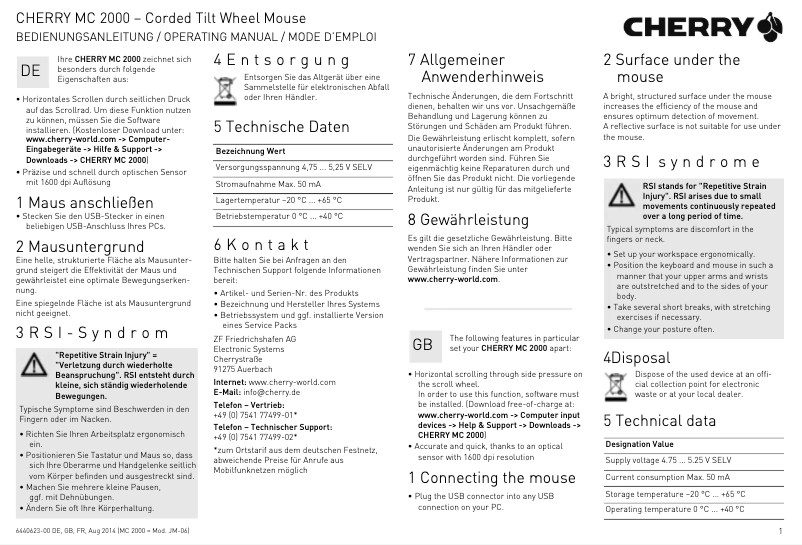 Page 1 de la notice Manuel utilisateur Cherry MC 2000