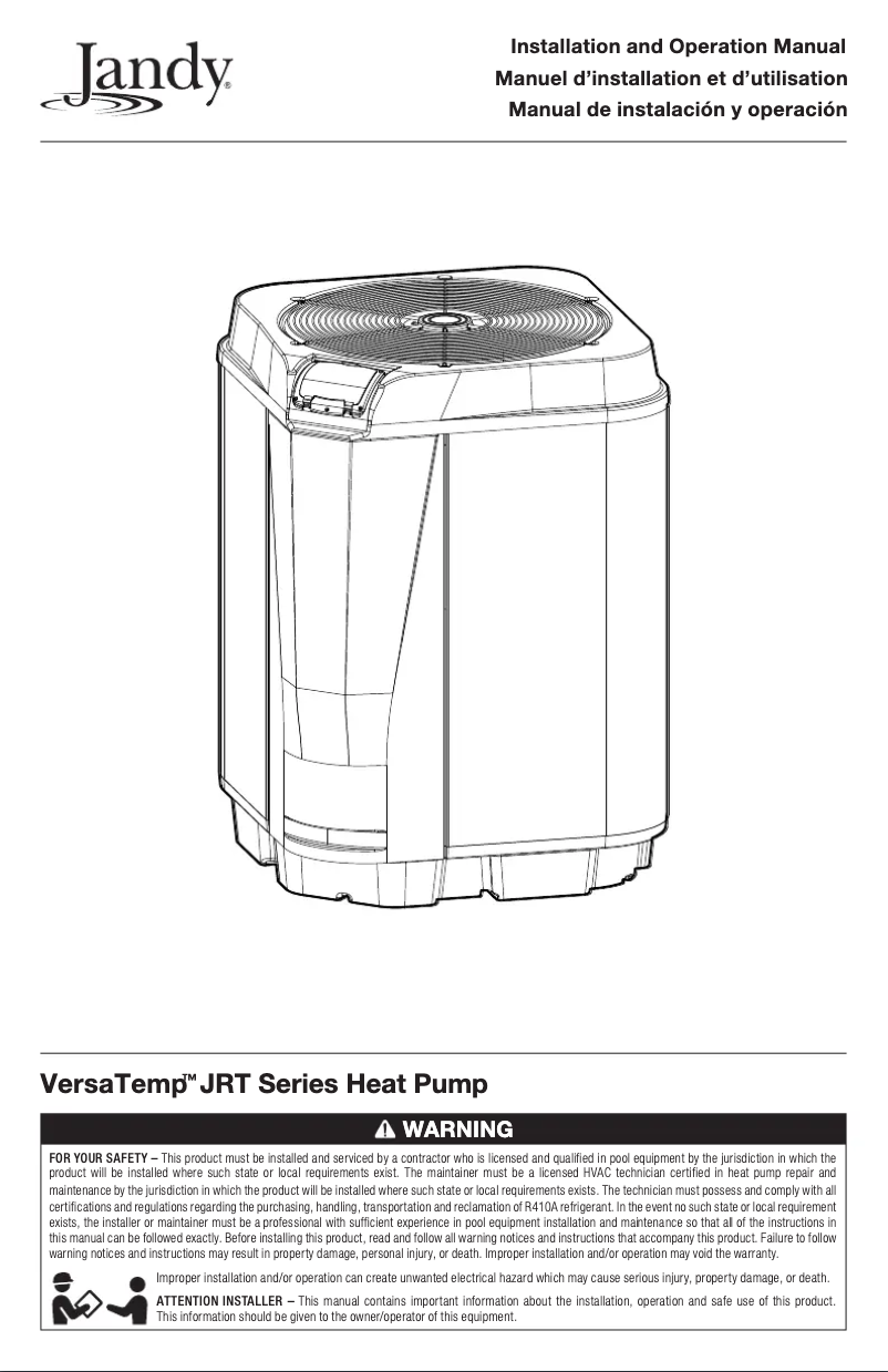 Image de la première page du manuel de l'appareil VersaTemp JRT3000R