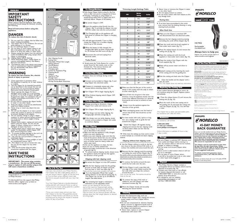 Image de la première page du manuel de l'appareil HC7452