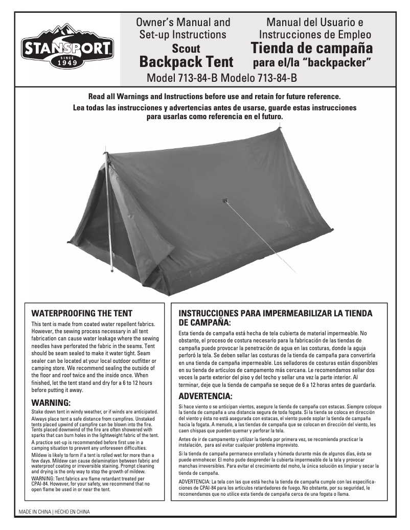 Page n°1 - Manuel utilisateur Stansport Scout 713-84-B