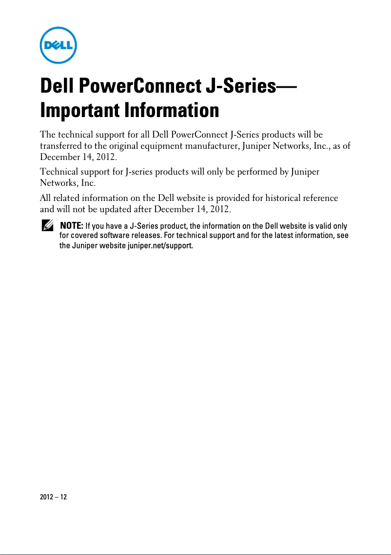 Page 1 de la notice Manuel utilisateur Dell PowerConnect J-EX4200-48t