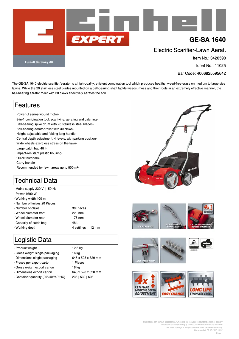 Image de la première page du manuel de l'appareil GE-SA 1640