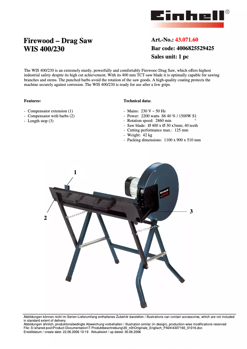 Page n°1 - Manuel utilisateur Einhell WIS 400/230