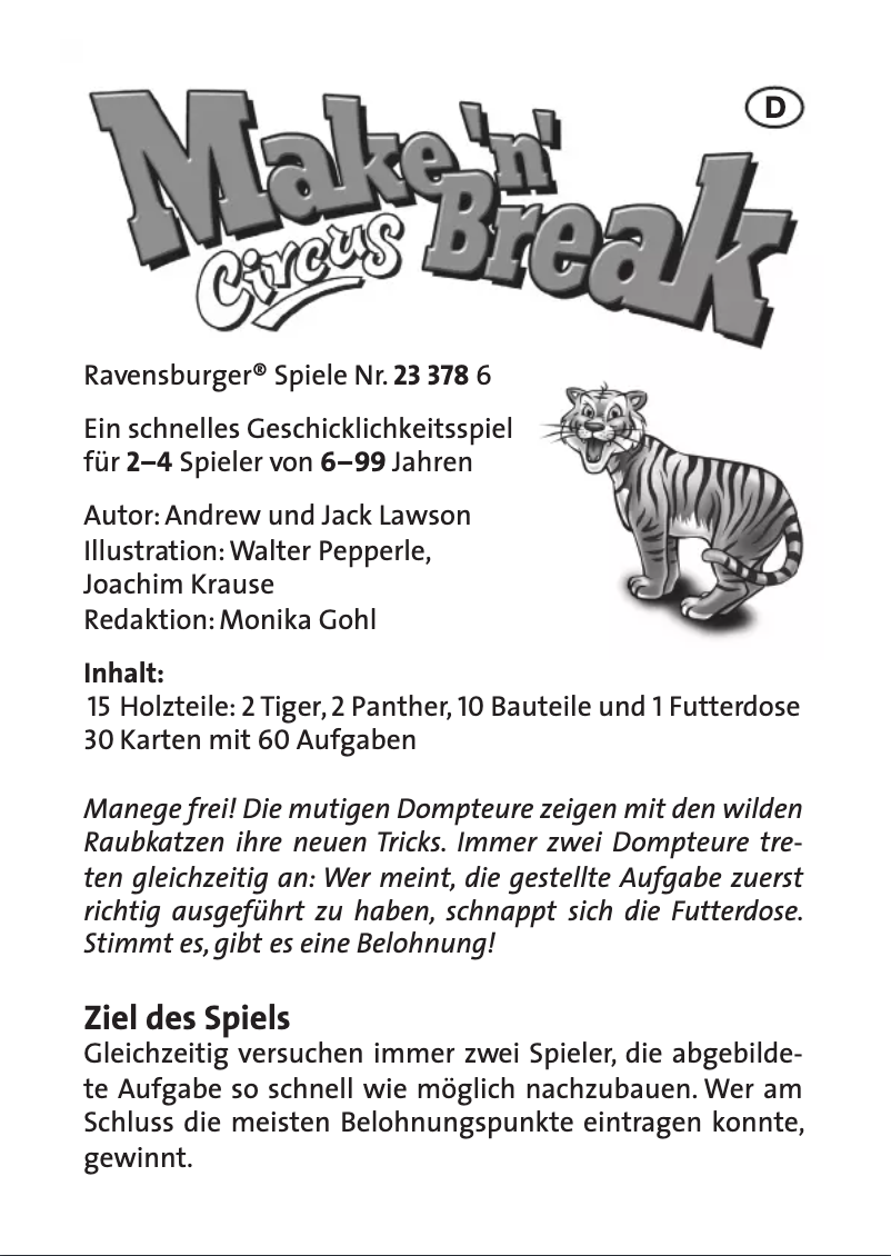 Page 1 de la notice Manuel utilisateur Ravensburger Make 'n' Break Circus