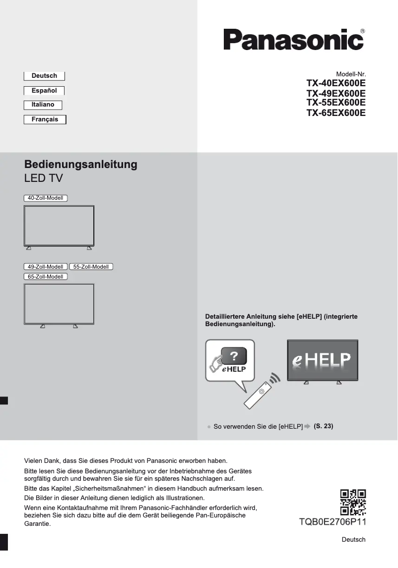 Page 1 de la notice Guide de démarrage rapide Panasonic TX-40EX600E