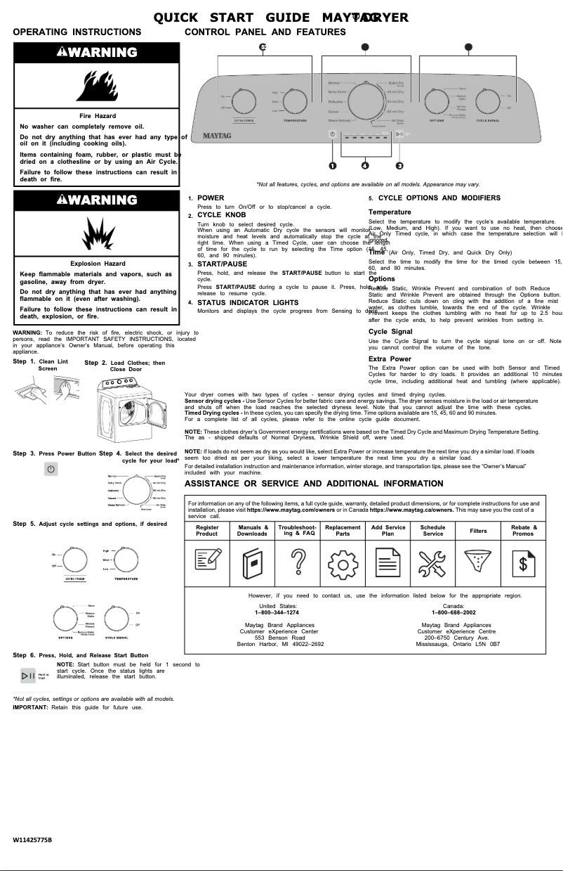 Page 1 de la notice Guide de démarrage rapide Maytag MED5430PBK