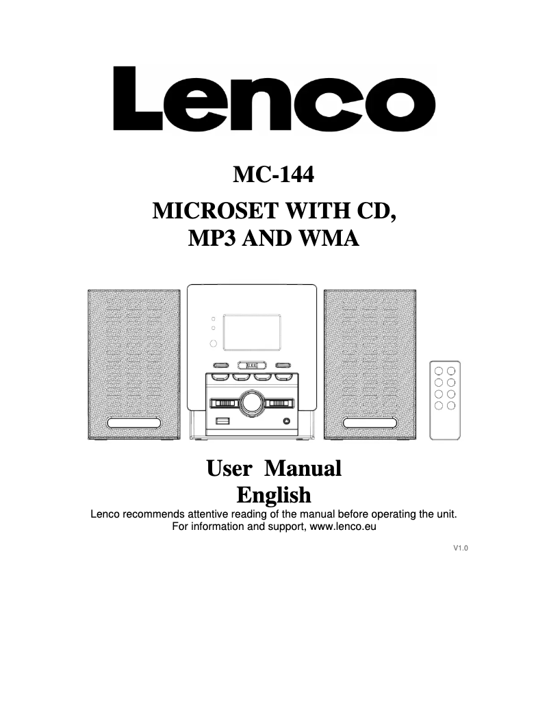 Page n°1 - Manuel utilisateur Lenco MC-144