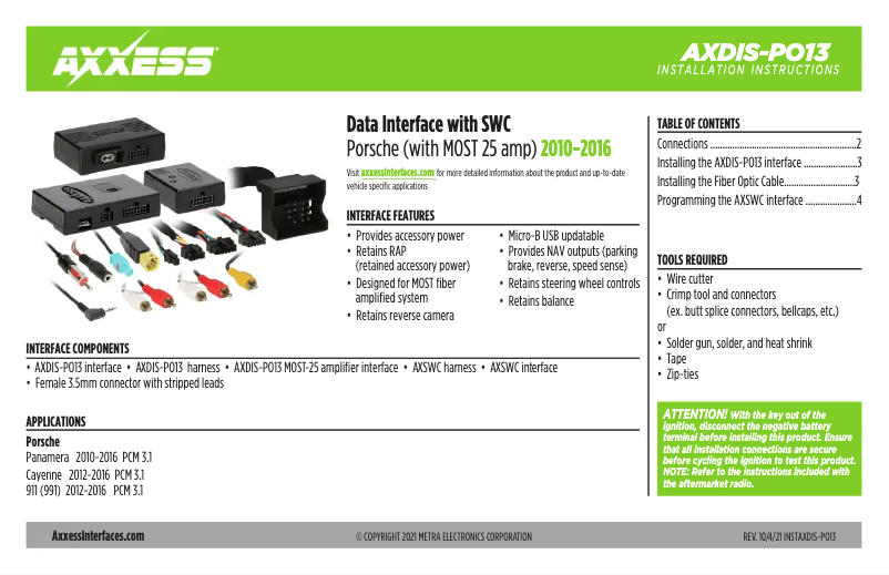 Page n°1 - Manuel utilisateur Metra AXDIS-PO13