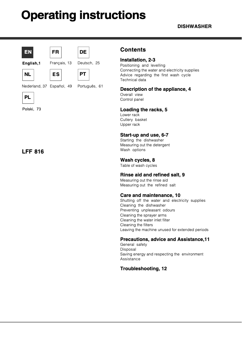 Image de la première page du manuel de l'appareil LFF 816