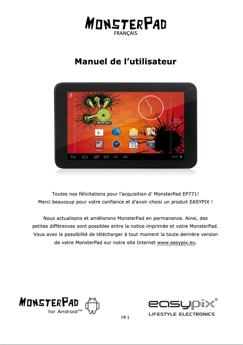 Image de la première page du manuel de l'appareil MonsterPad EP771 Dual Core