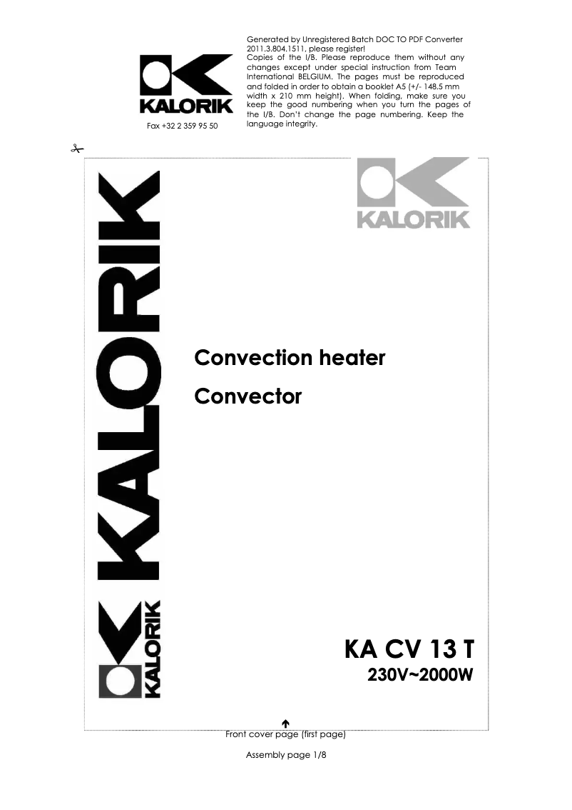 Página 1 del manual Manual de usuario Kalorik KA CV 13 T