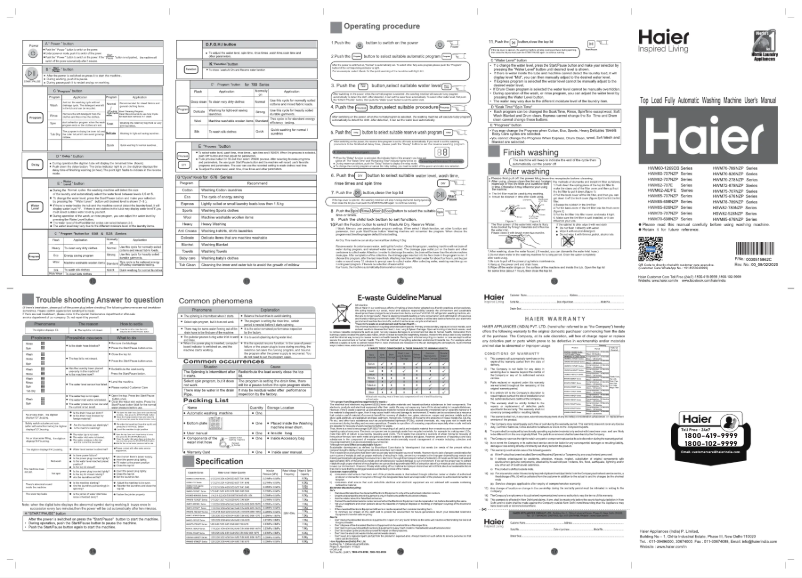 Page 1 de la notice Manuel utilisateur Haier HWM62-707TNZP
