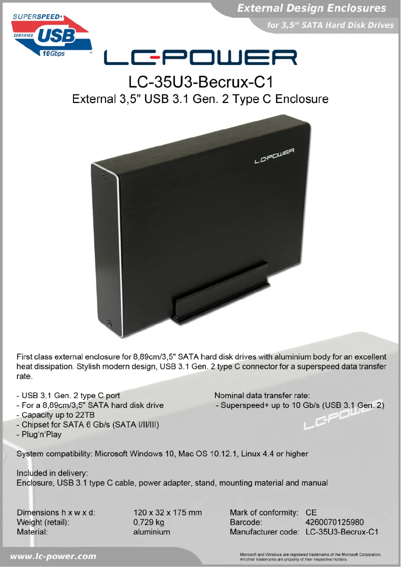Página 1 del manual Ficha técnica LC-Power LC-35U3-Becrux-C1