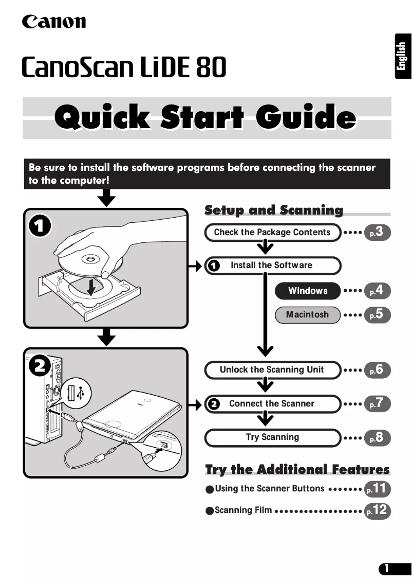 Image de la première page du manuel de l'appareil CanoScan LiDE 80