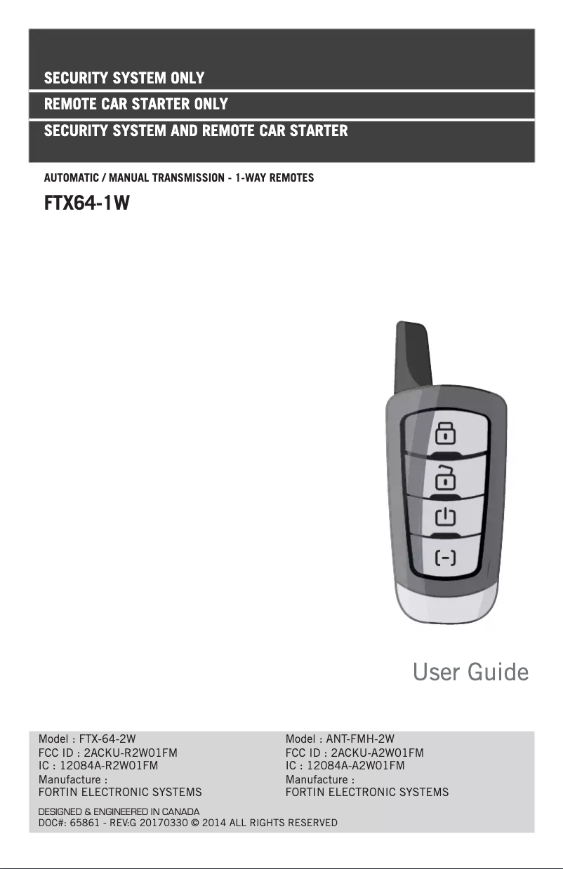 Page 1 de la notice Manuel utilisateur Fortin RF641W