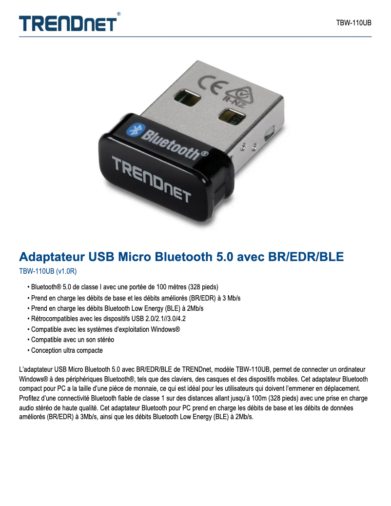 Page n°1 - Fiche technique TRENDnet TBW-110UB