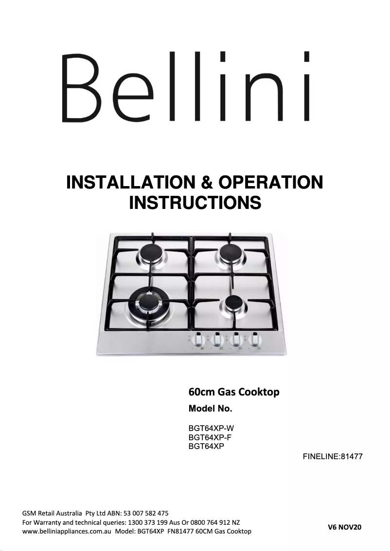 Page n°1 - Manuel utilisateur Bellini BGT64XP