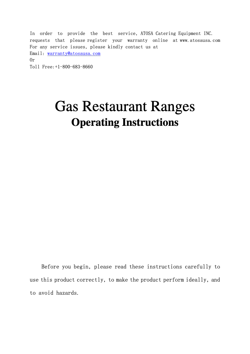 Page n°1 - Manuel utilisateur Atosa AGR-24G