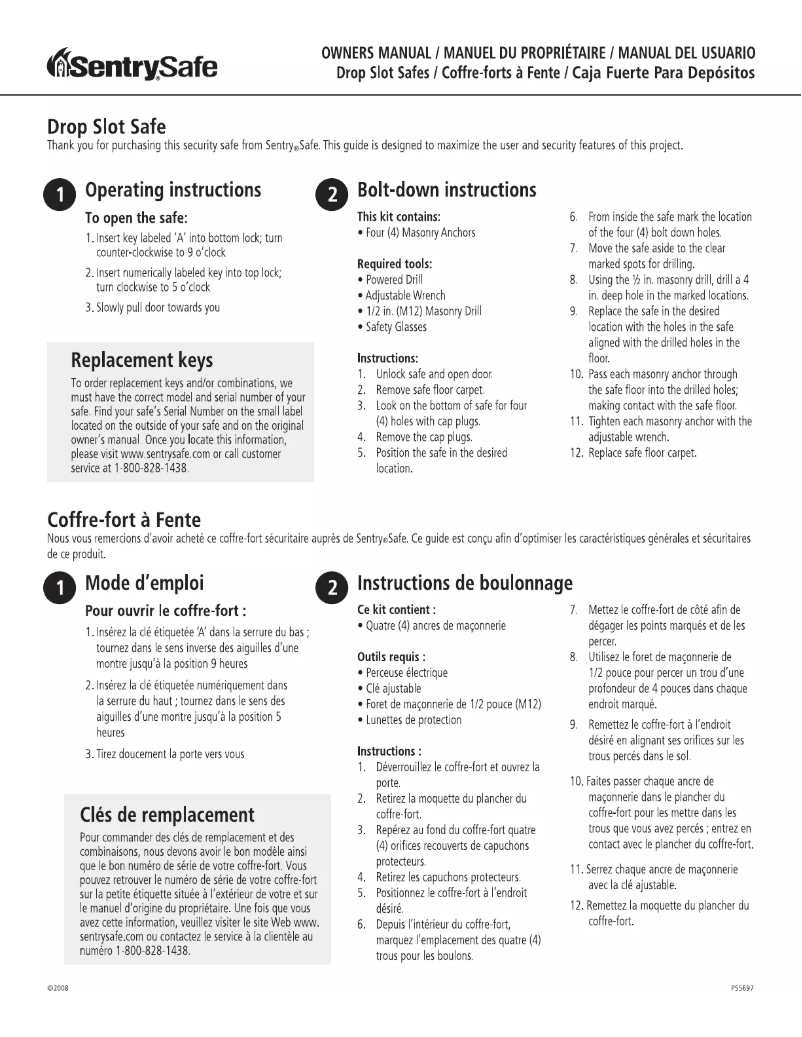 Page 1 de la notice Manuel utilisateur SentrySafe UC-039K