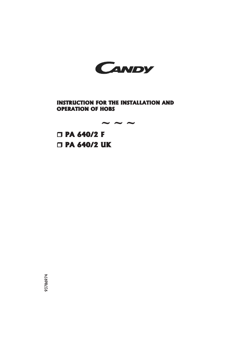 Page 1 de la notice Manuel utilisateur Candy PA 640/2 X UK