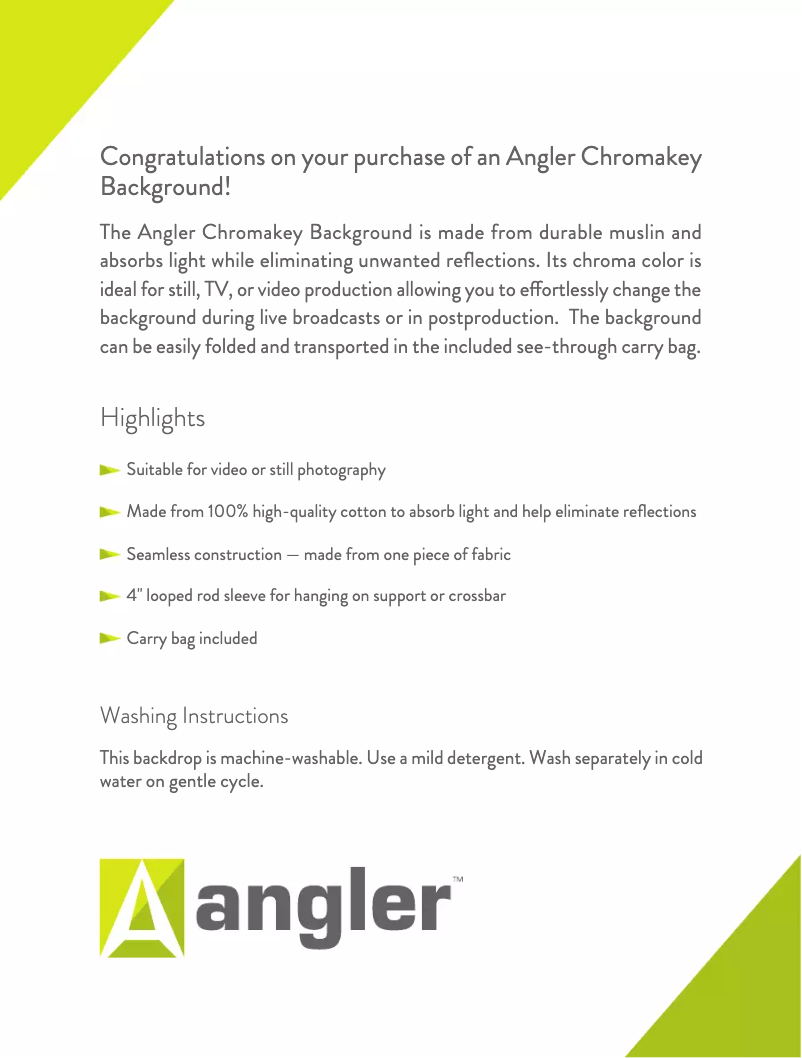 Page n°1 - Manuel utilisateur Angler Chromakey
