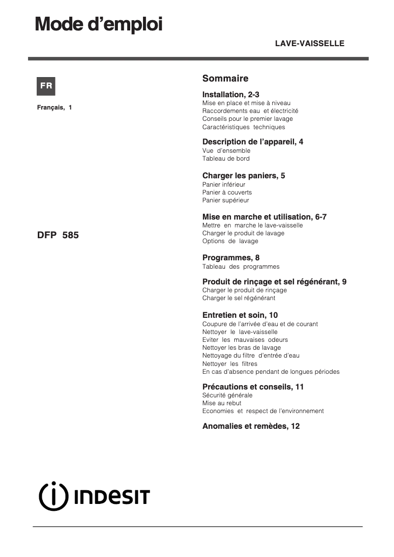 Image de la première page du manuel de l'appareil DFP 585 FR