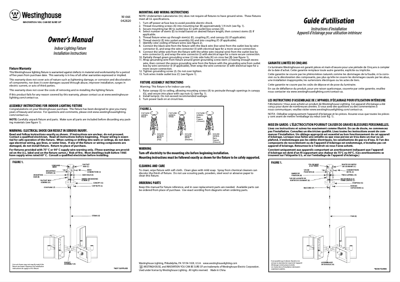 Page 1 de la notice Manuel utilisateur Westinghouse Avery 6577100