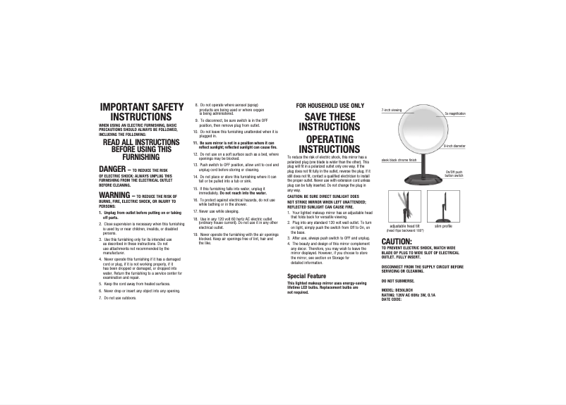 Page 1 de la notice Manuel utilisateur Conair BE50LBCH