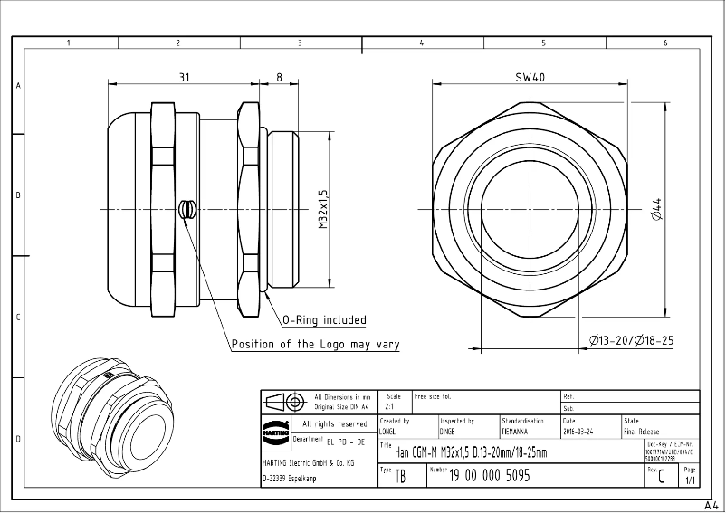 Page 1 de la notice Manuel utilisateur Harting 19 00 000 5095