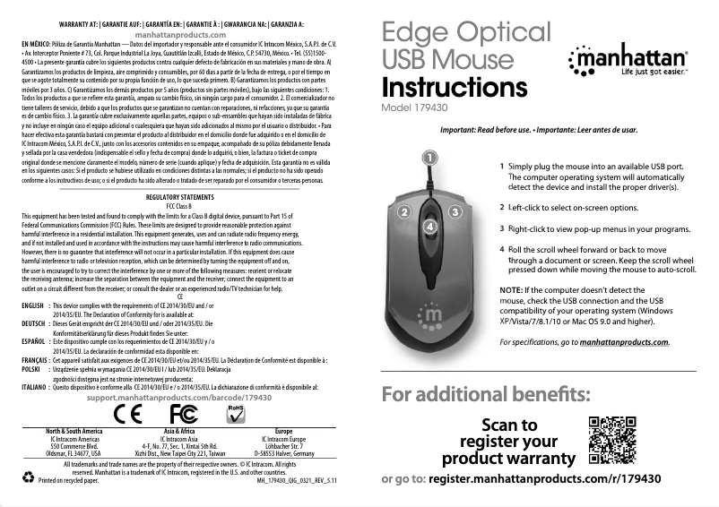 Page 1 de la notice Manuel utilisateur Manhattan 179430