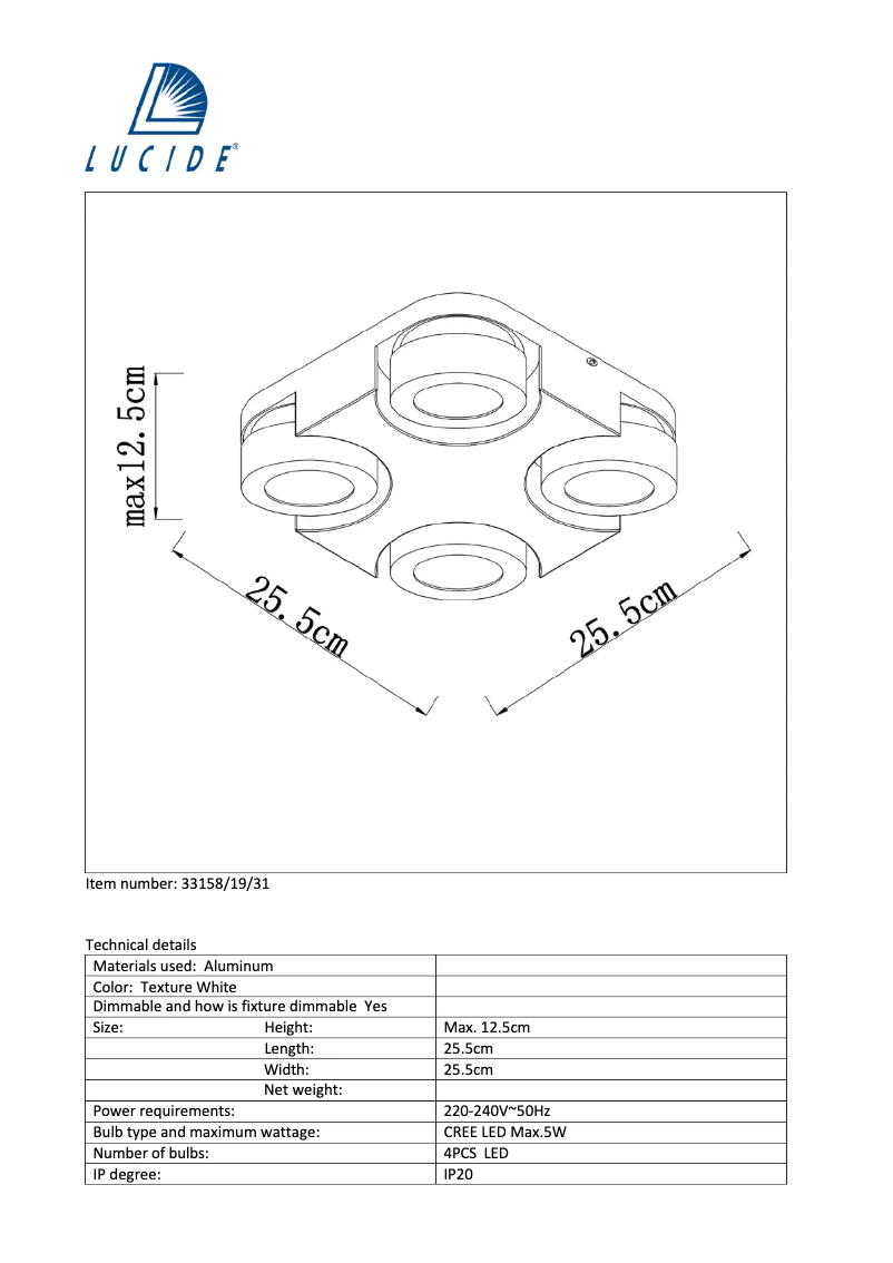 Page 1 de la notice Manuel utilisateur Lucide Mitrax 33158/19/31