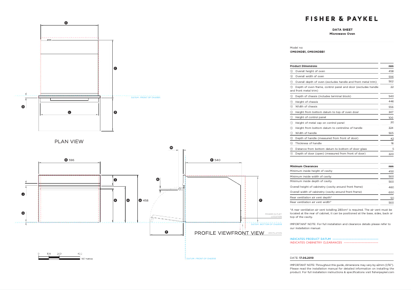 Page 1 de la notice Fiche technique Fisher & Paykel OM60NDB1
