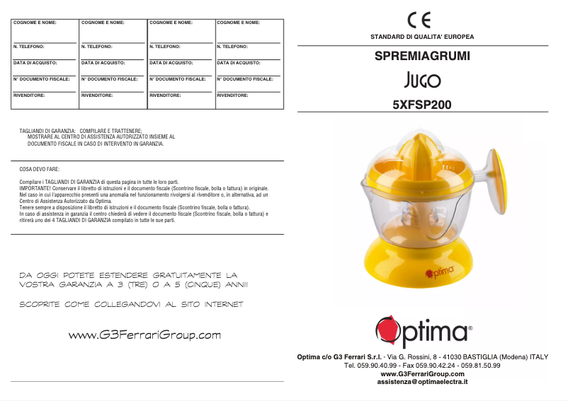 Page 1 de la notice Manuel utilisateur G3 Ferrari Jugo