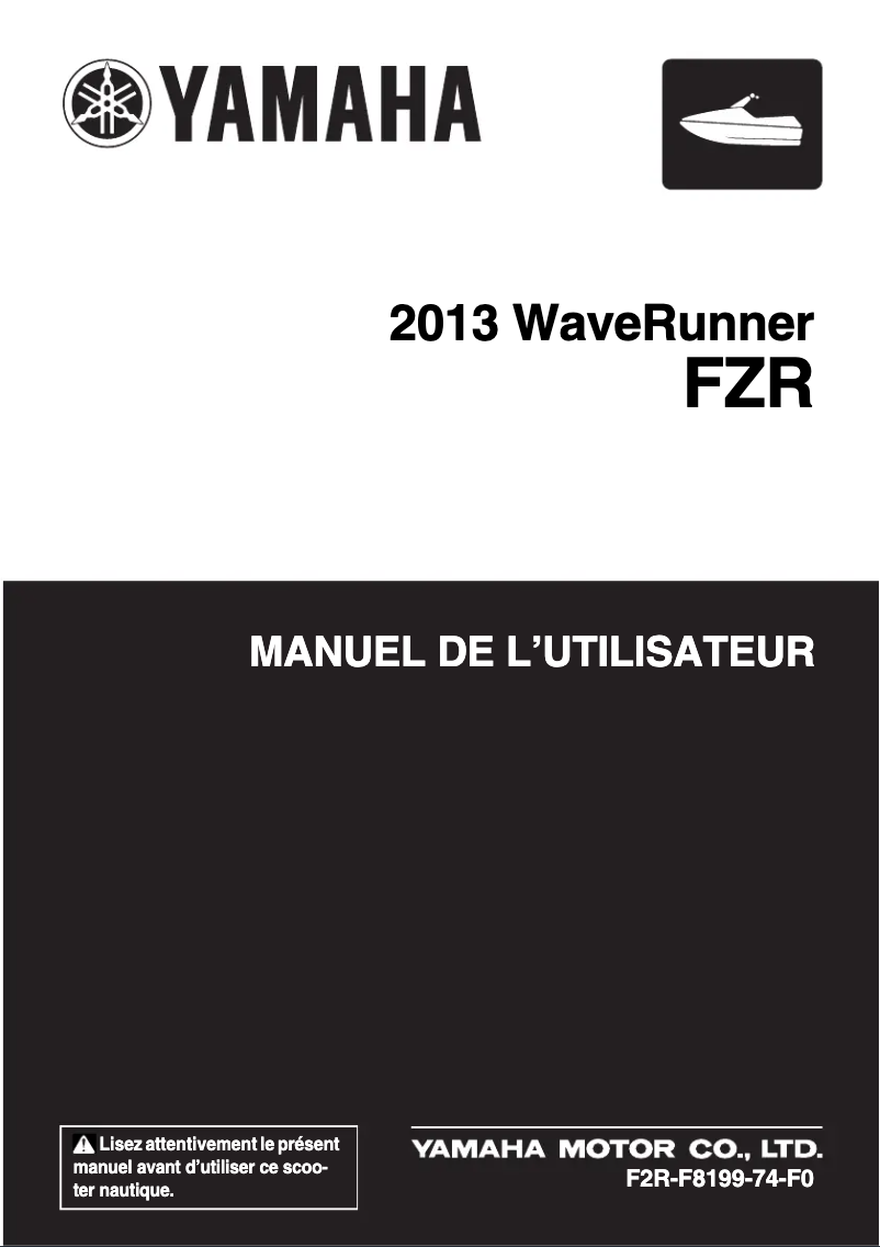 Page 1 de la notice Manuel utilisateur Yamaha WaveRunner FZR (2013)