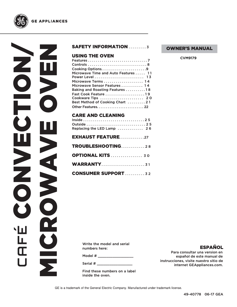 Page 1 de la notice Manuel d'utilisation et d'entretien GE Café CVM9179SLSS