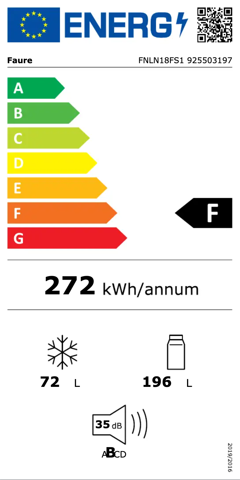 Page n°1 - Label énergétique Faure FNLN18FS1
