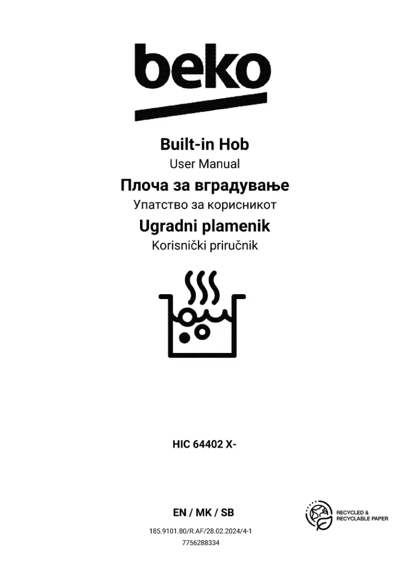Page 1 de la notice Manuel utilisateur Beko HIC 64402 X