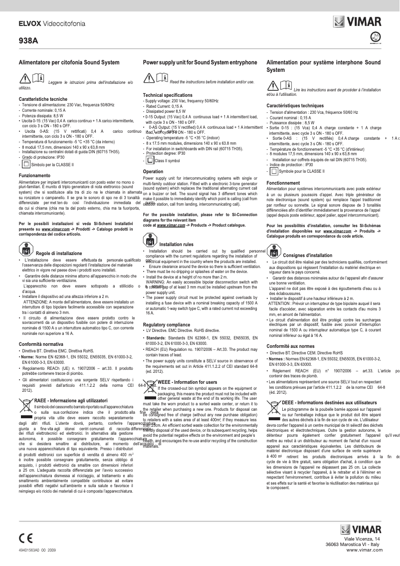 Image de la première page du manuel de l'appareil ELVOX 938A