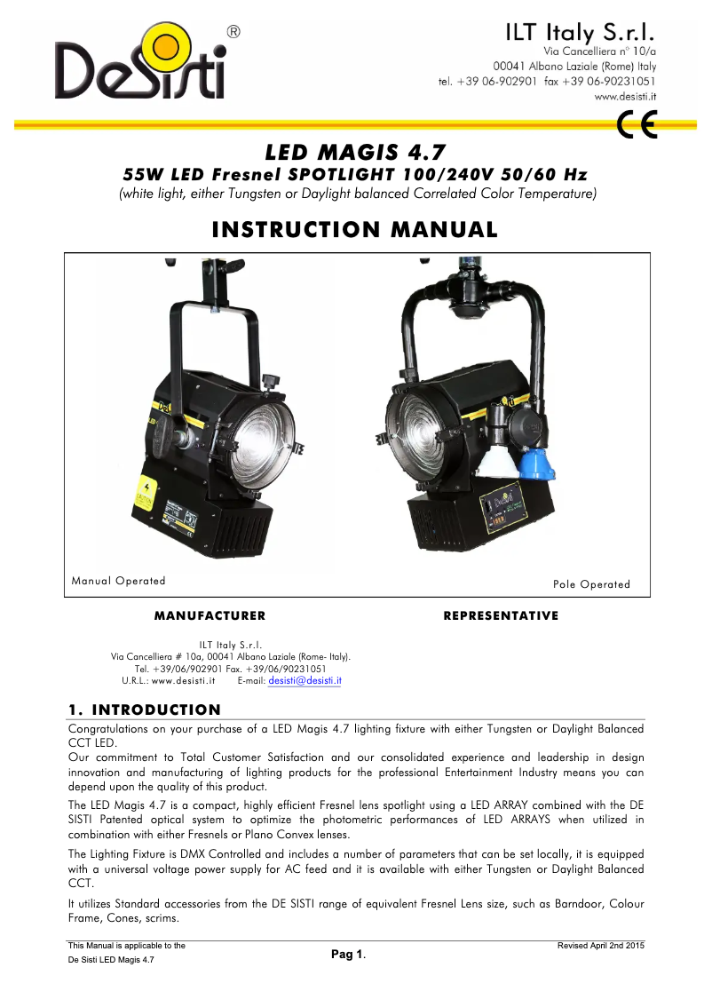 Page 1 de la notice Manuel utilisateur DeSisti LED Magis 4.7
