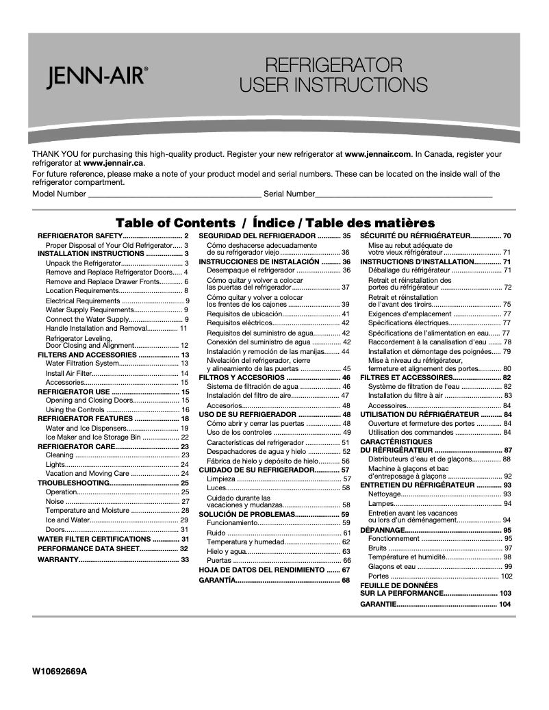 Page 1 de la notice Manuel d'utilisation et d'entretien JennAir JFX2897DRM