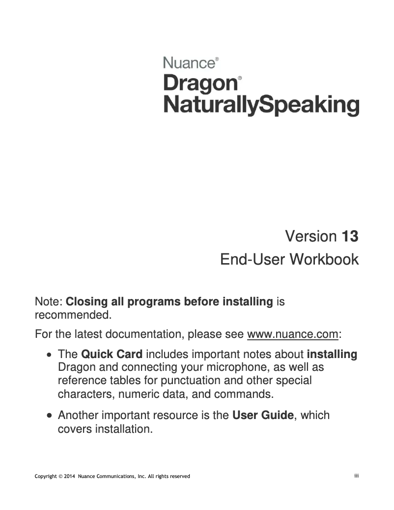 Page n°1 - Manuel utilisateur Nuance Dragon NaturallySpeaking 13