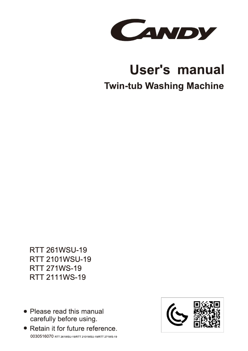 Page 1 de la notice Manuel utilisateur Candy RTT 261WSU-19
