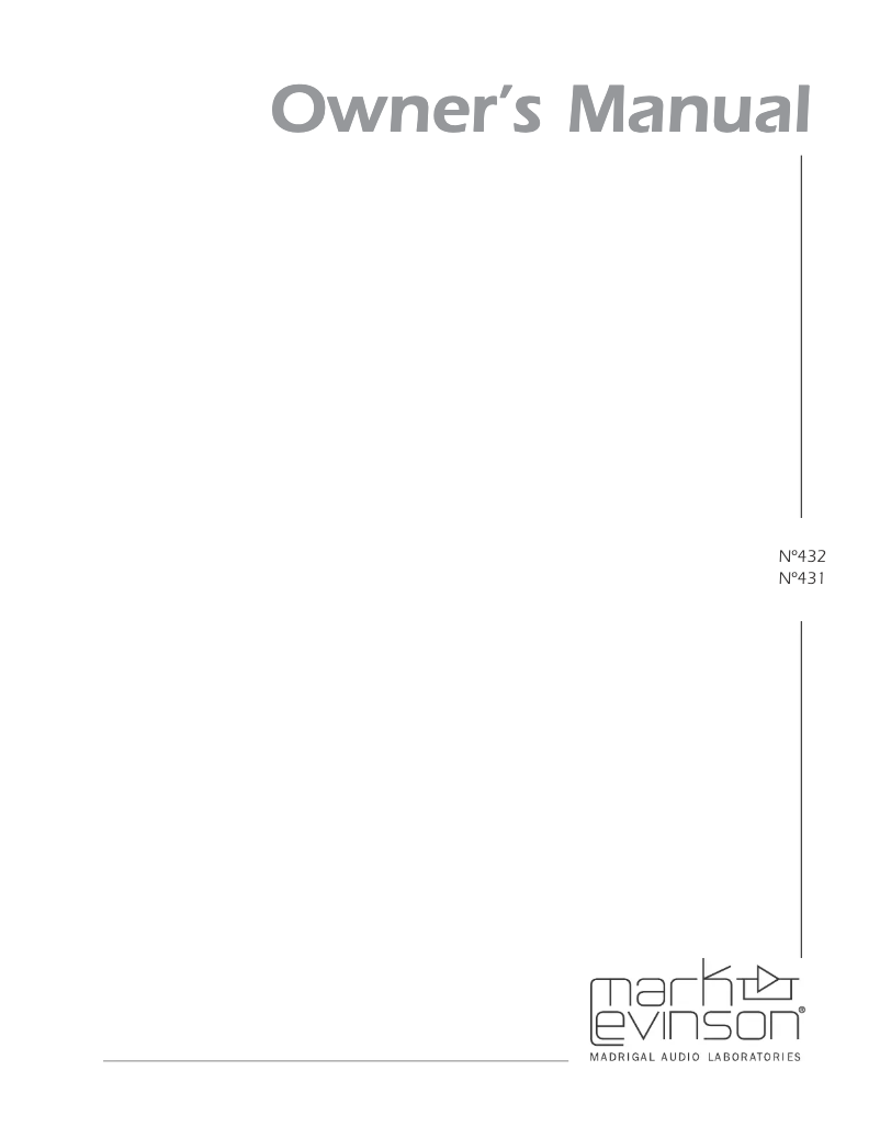 Page 1 de la notice Manuel utilisateur Mark Levinson No431