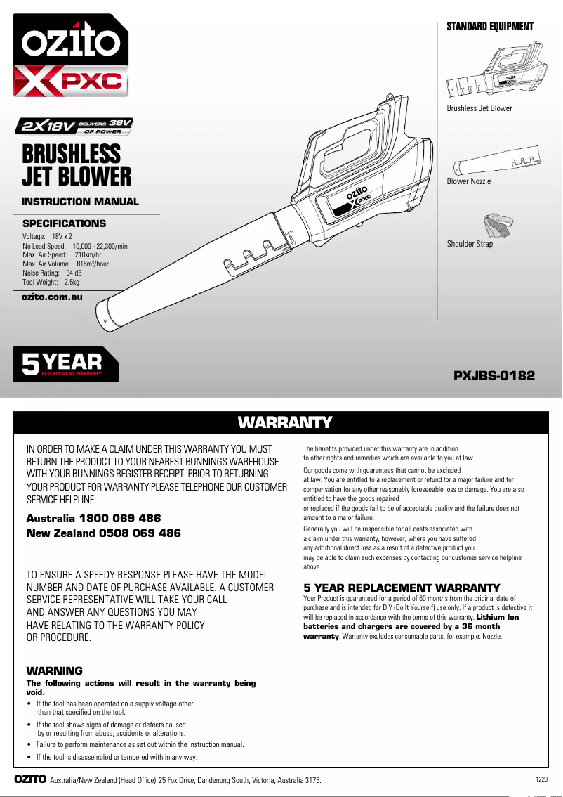 Página 1 del manual Manual de usuario Ozito PXJBS-0182