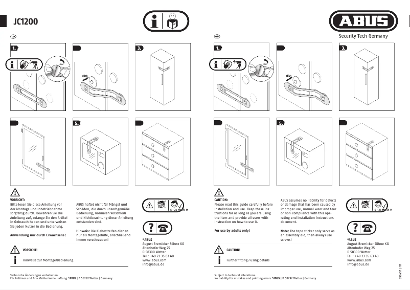 Page 1 de la notice Manuel utilisateur Abus JC1200A